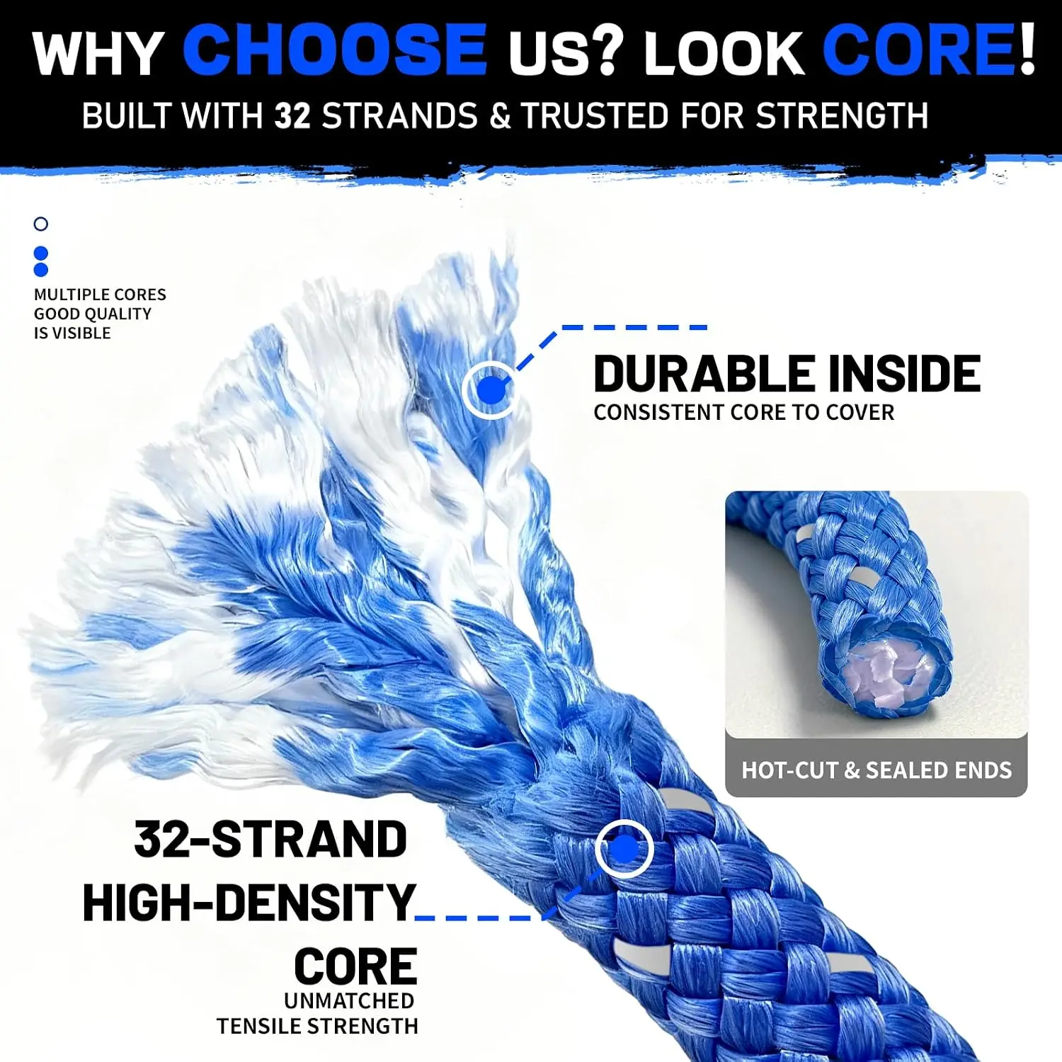 Kinetic Recovery Rope Kit (Reflective), 1in x 30ft 48,500Lbs, 35% High Elasticity, w/ 2 Soft Shackles, 16,166Lbs Work Load