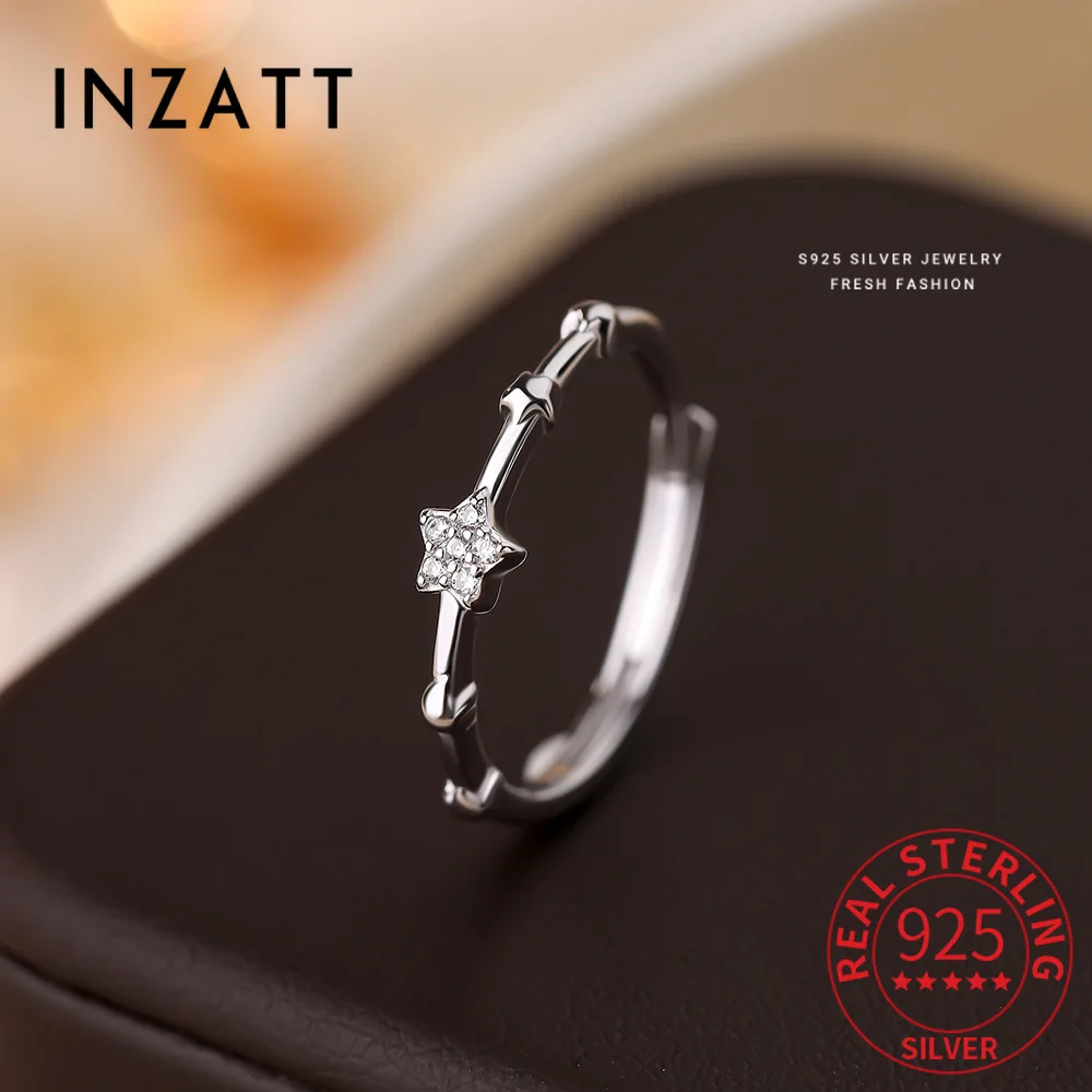 

INZATT Genuine 925 Sterling Silver Zircon Star Adjustable Ring for Women Cute Fine Jewelry Light Luxury Plant Accessories