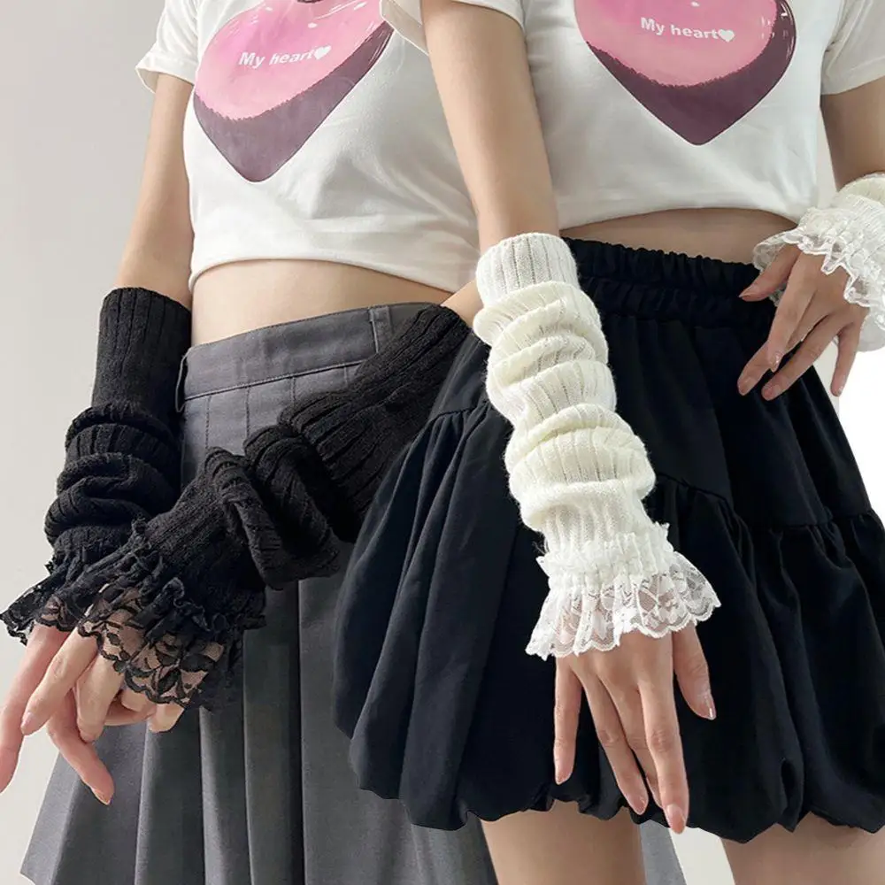 Gestrickte Ärmel Abdeckung Cosplay Anime Handschuhe Y2K Mädchen Punk Gothic Handgemachte Outdoor Punk Halbe Finger Handschuhe Falsche Ärmel Weibliche