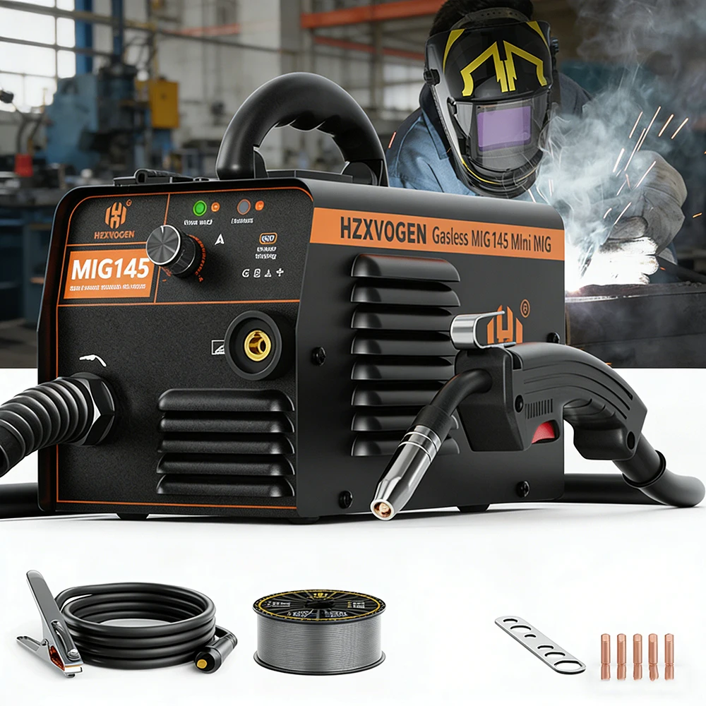 HZXVOGEN Soudeuse sans gaz 145A IGBT Inverter, Mini Soudeuse MIG Portable sans Gaz à Fil Fourré pour Fil de Soudage E71T-GS de 0,8/1,0 mm