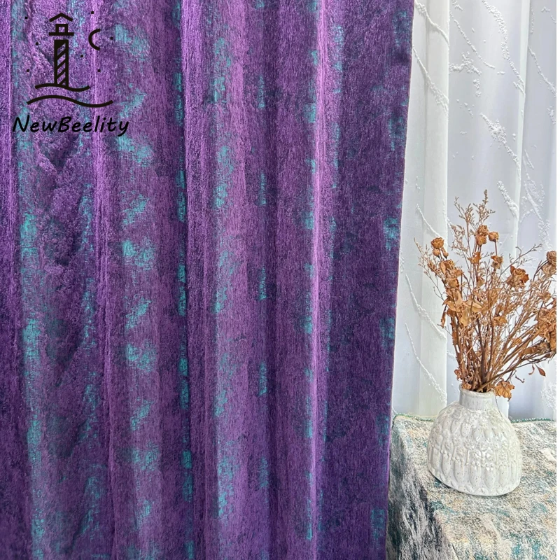 

Purple Thickened Jacquard Chenille Blackout Curtains for Living Room Bedroom French Window Balcony and Bay Window Customized