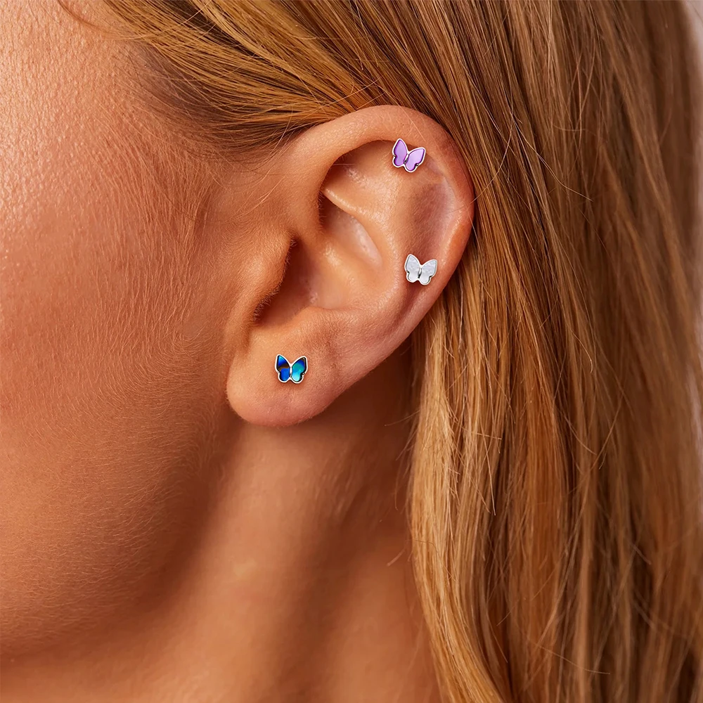 ASTM F136 Titanium Butterfly Cartilage Earring 16G Flat Back Ear Stud Women Girl Lobe Conch Tragus Helix Piercing Jewelry image 6