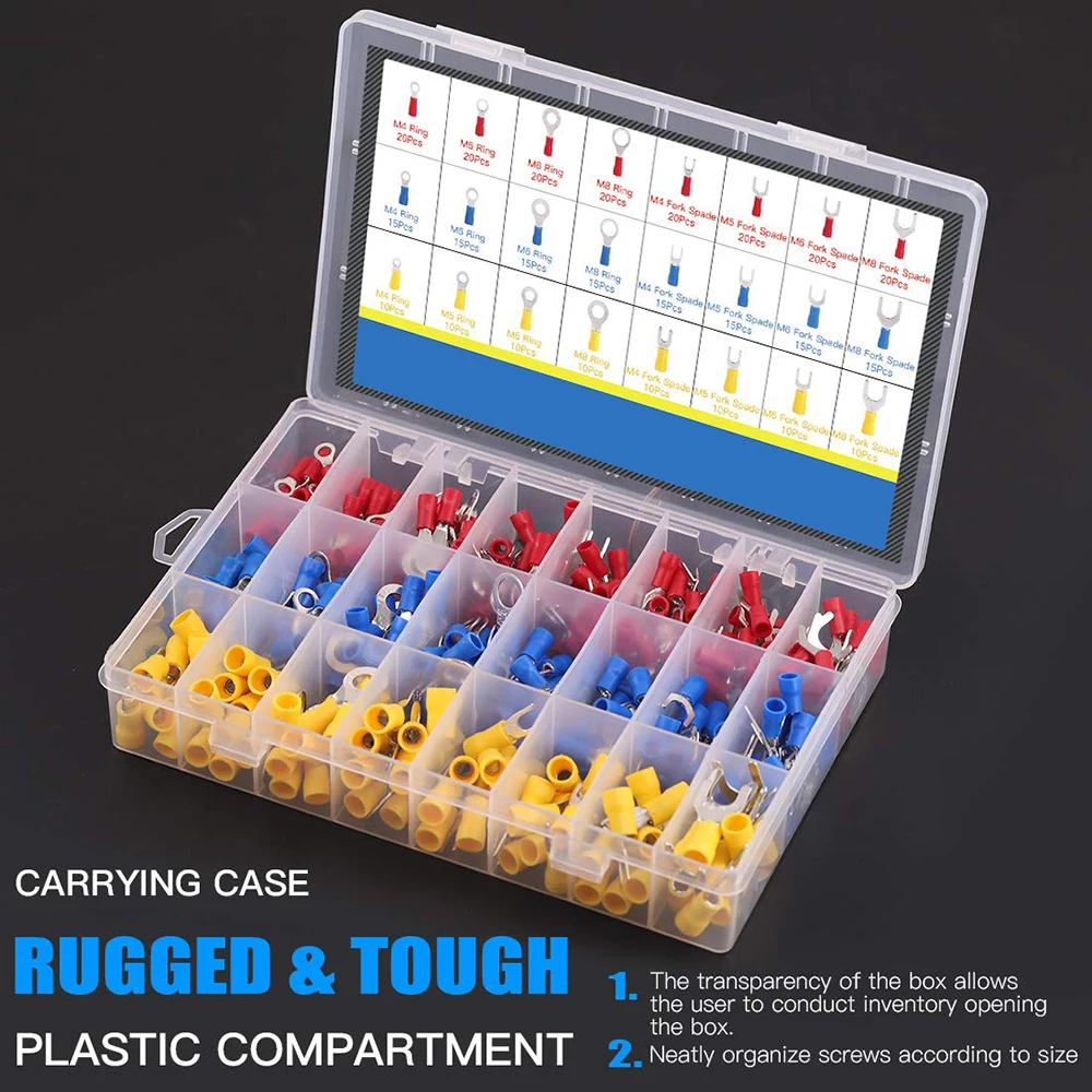 

360 шт., 22-16/16-14/12-10 калибра, быстроразъемное электрическое изолированное вилочное кольцо, беспаечные обжимные клеммы, комплект разъемов