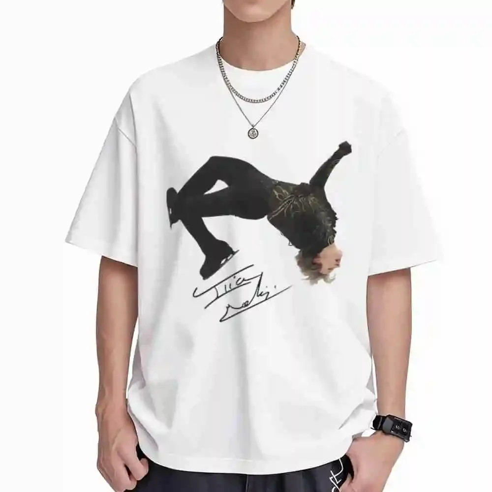 Ilia Malinin Ice Art Figure Skating Quad Jump Short Sleeve Tee 100% Cotton T-Shirt