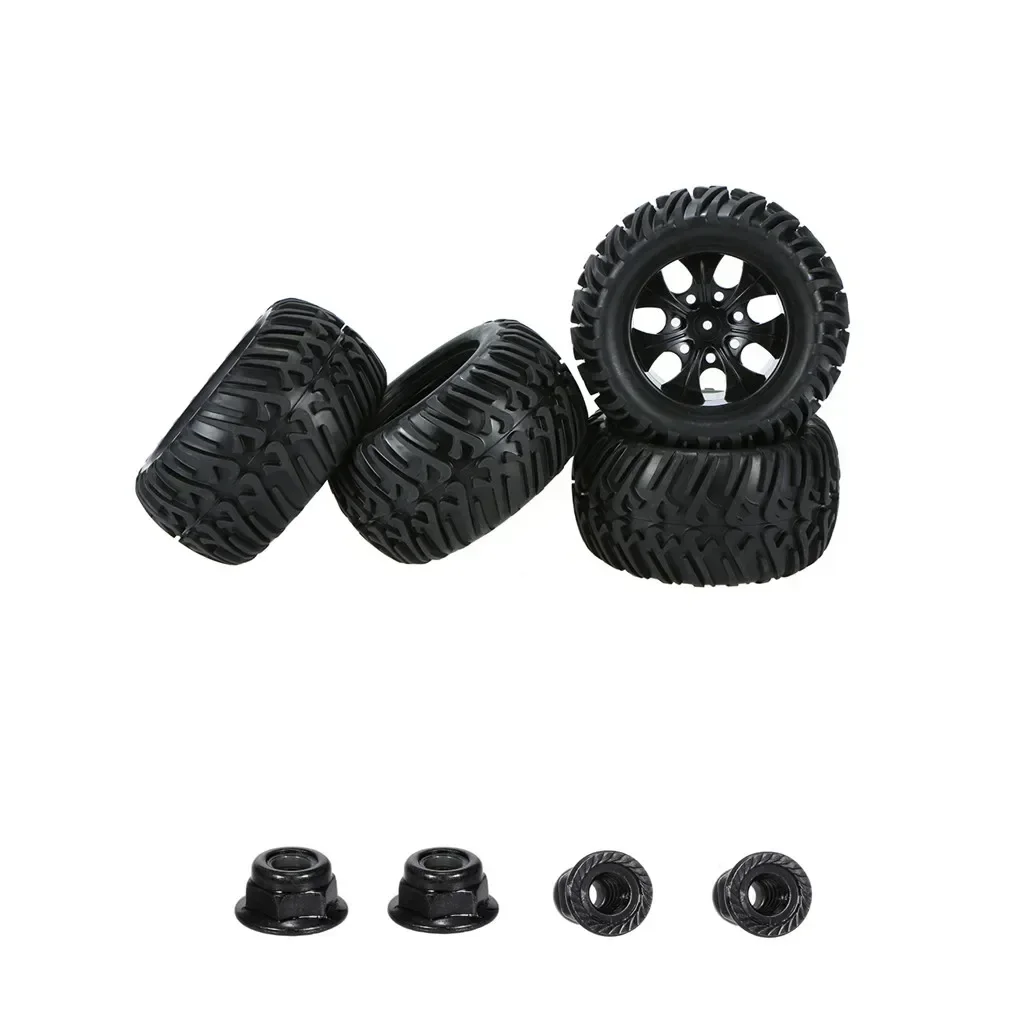 

4 шт. 125 мм резиновые шины и колесные диски 1/10 RC Monster Truck 12 мм шестигранные с нейлоновыми стопорными гайками 4 мм для Trxs Himoto HSP HPI Redcat