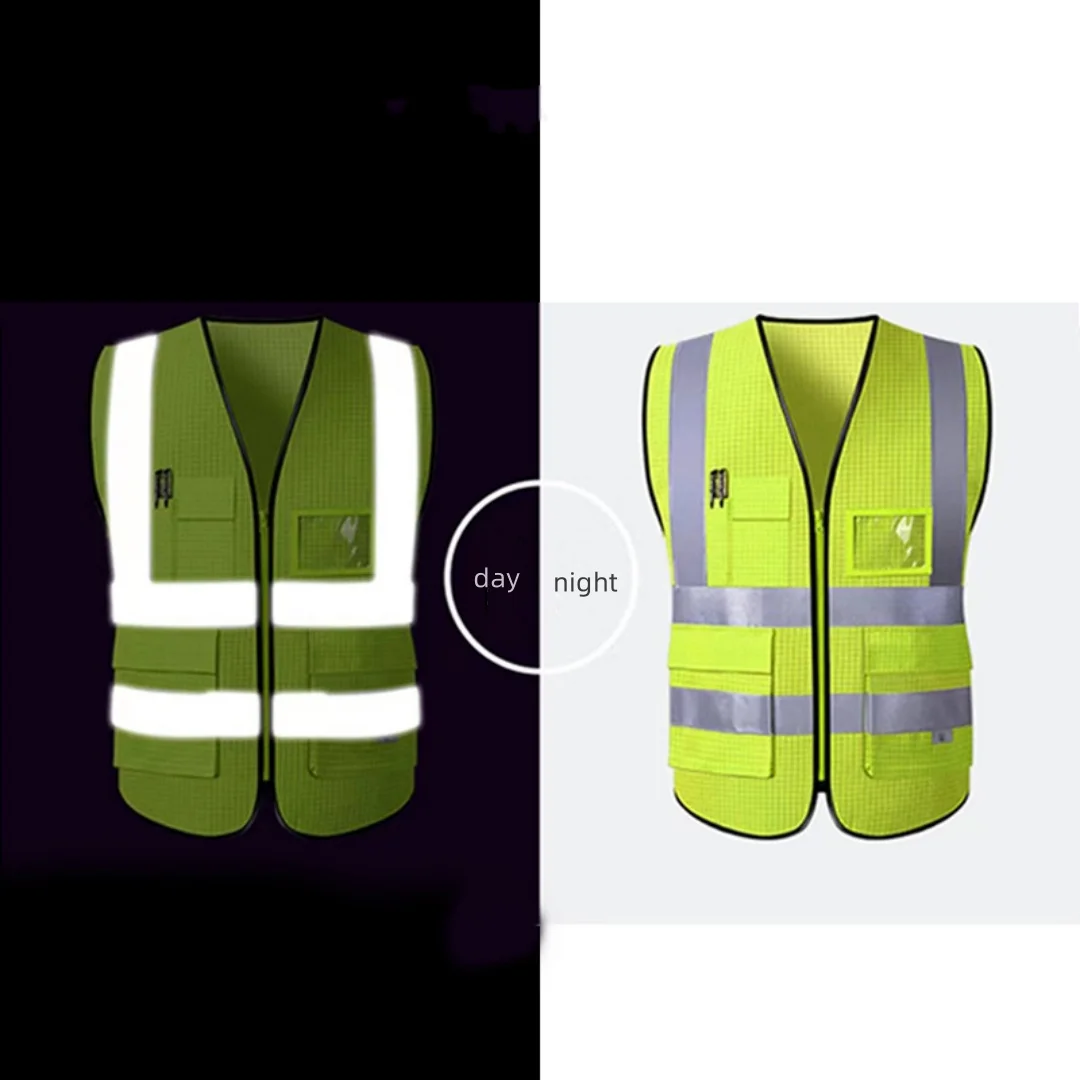 Elliptical Grid Multi Pocket Breathable Reflective Vest Outdoor Construction Traffic Duty Safety Protection Reflective Clothing