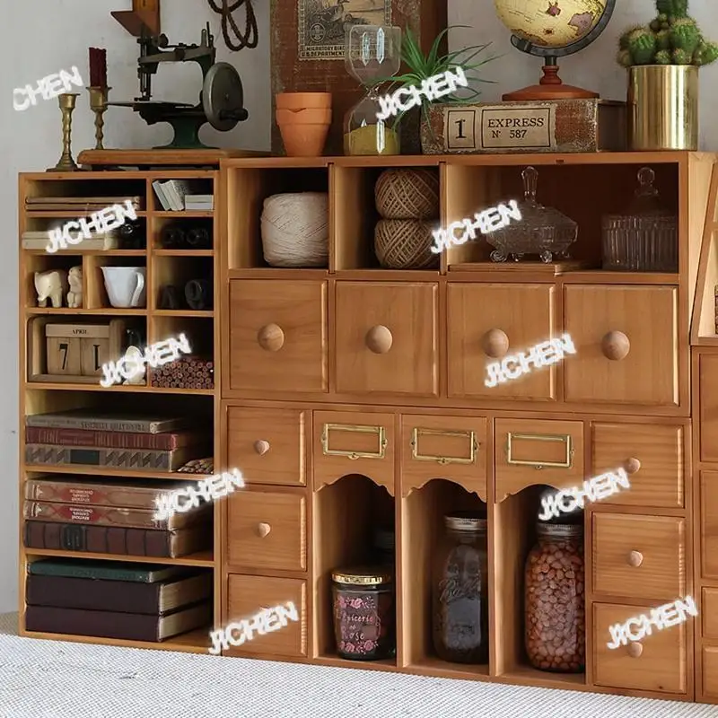 

ZQ Rustic Wooden Arched Six-Drawer Cabinet, Desktop Organizer, Pine Wood Construction, Perfect For Home And Office Decor