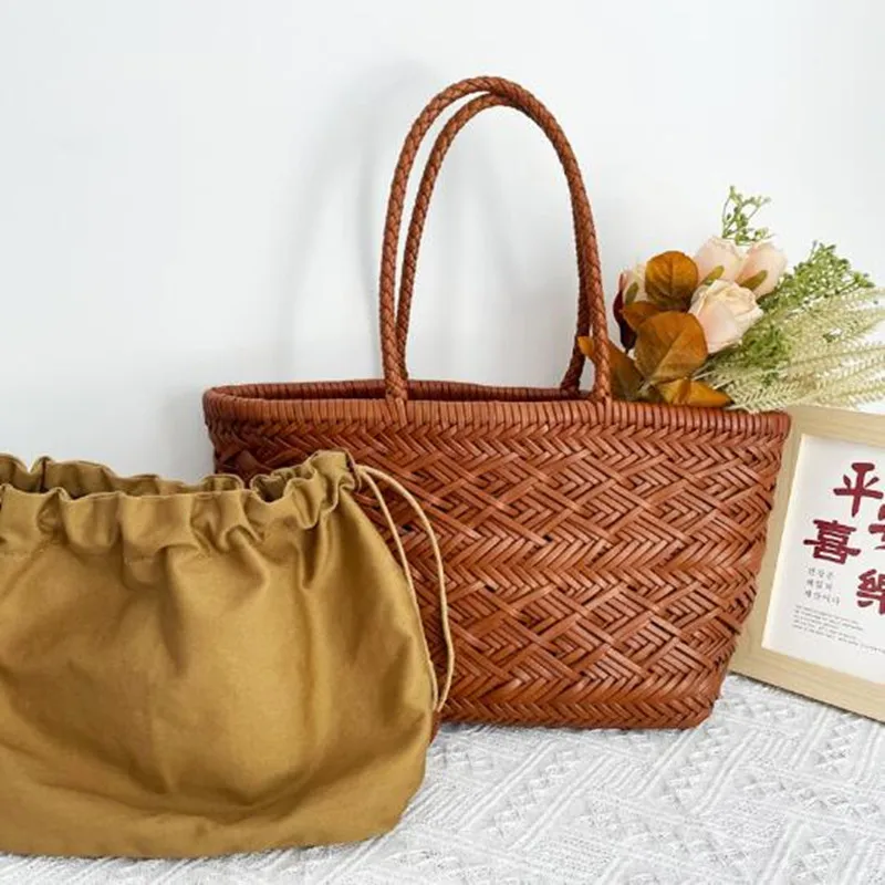 Spring and summer Retro new braided bag genuine leather pure handmade vegetable basket bag French casual all-match female bag