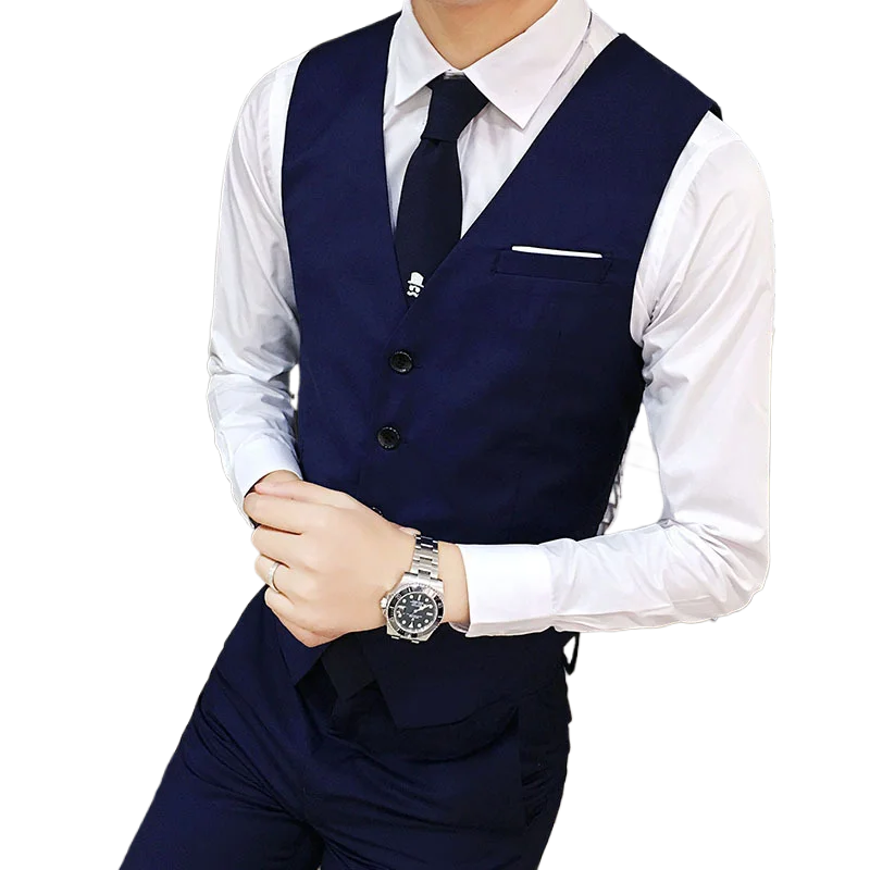 

2025 New Style Men's Business Vest Business Slim-fitting Formal Wedding Vest Suit Vest Classic Pure Color V-neck Single-breasted