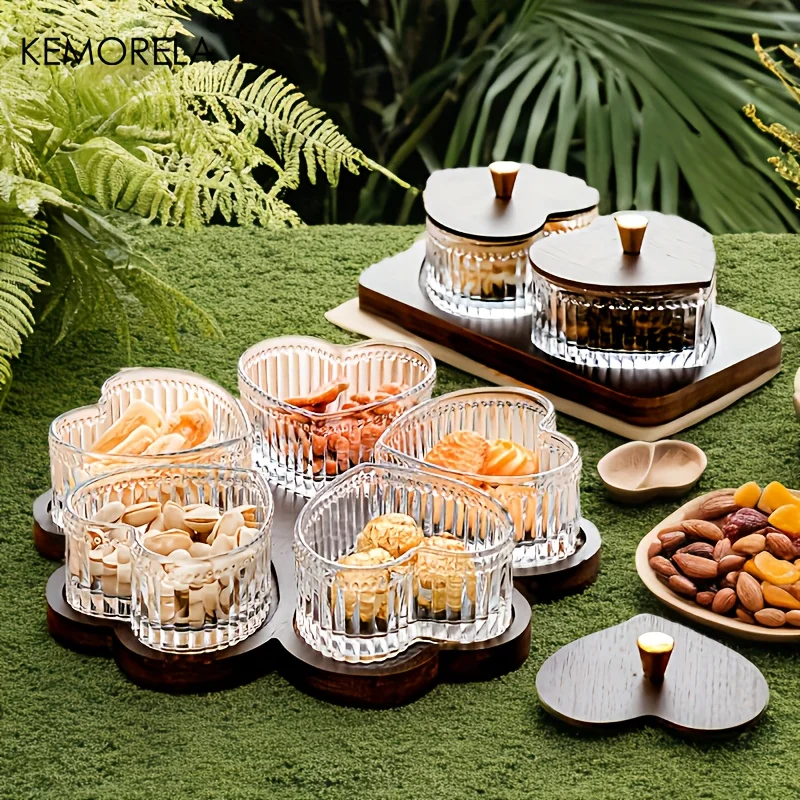 

Стеклянная миска KEMORELA в форме сердца, тарелка с фруктами-стекло и дерево, тарелка для фруктовых закусок, десерта, подходит для украшения семейных вечеринок