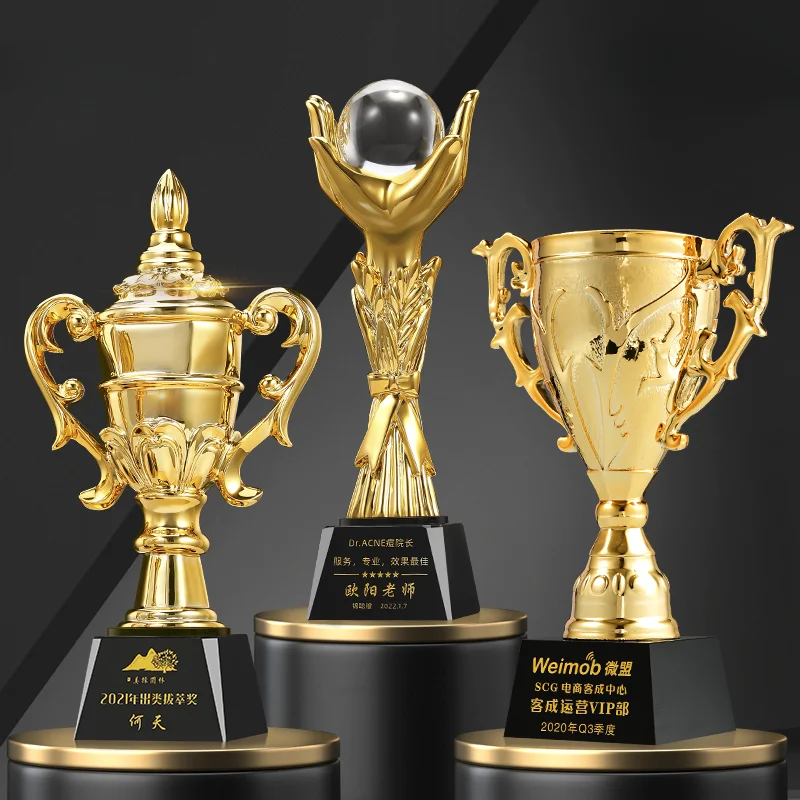 

High-end metal trophy customization Creative enterprise annual meeting Excellent employee award team crystal trophy