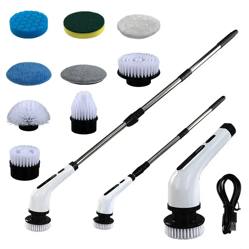 Electric Spin Scrubber Replaceable Brush Head Cleaning Brush Electric Scrubber Adjustable Speed ​​- Detachable Long Handle