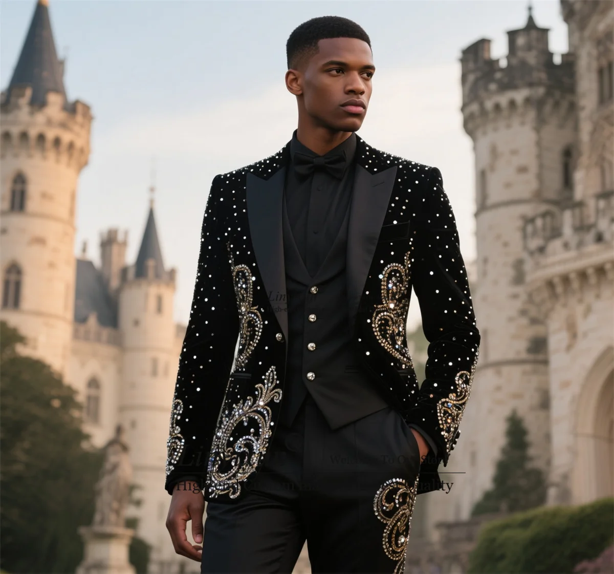 

Shinny Jewelry Ornament Men Suits Slim Fit Customized Ropa Hombre 3 Pieces Sets Party Tuxedos Wedding Groom Male Prom Blazer