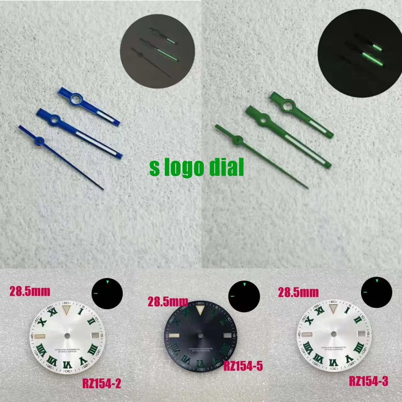 28.5mm NH35 S Logo Dial Blue Green-Gray Roman Dial For NH35 Movement Date_Just NH35 Wimble_Don S Dial M126334-0022 WatchMods