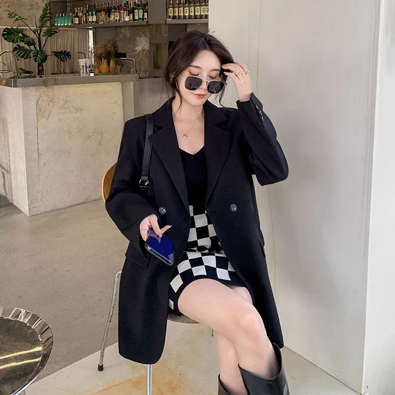 Lucyever Khaki Long Sleeved Suit Jacket for Women Korean Fashion Back Split Office Lady Blazer Coat High Quality Loose Blazers