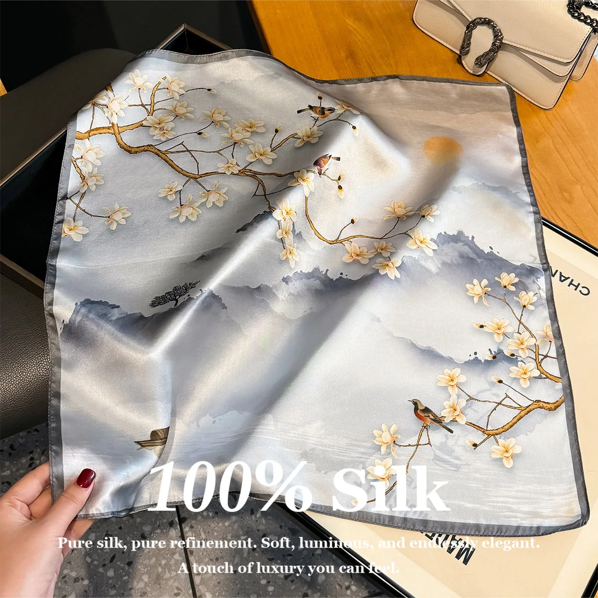 

100% Real Mulberry Silk Scarf 53cm Square Scarves Women Fashion Wrap Hijab Head Neckerchief Hair Wrap Bandana Bag Ribbon Foulard