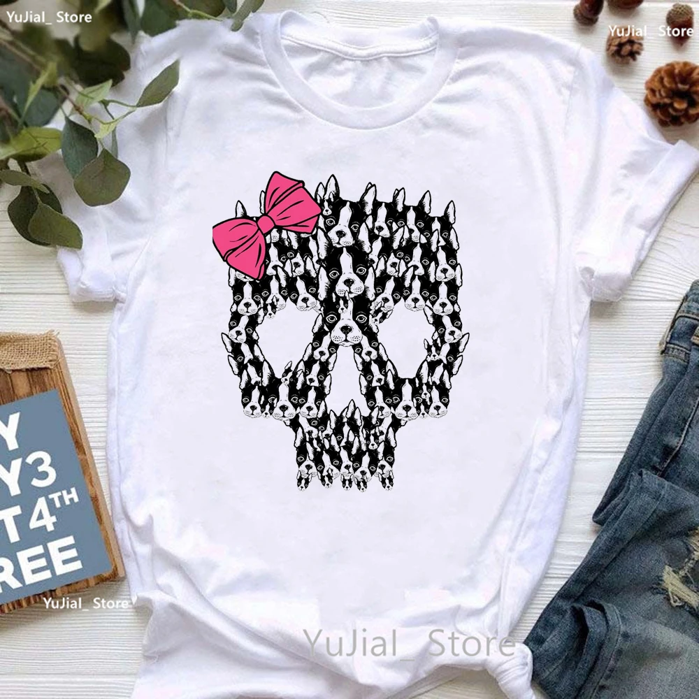 Boston Terrier Sugar Skull Animal Print T Shirt Girls Watercolor Dog Lover Tshirt Women Summer Fashion Tops Tee Shirt Femme