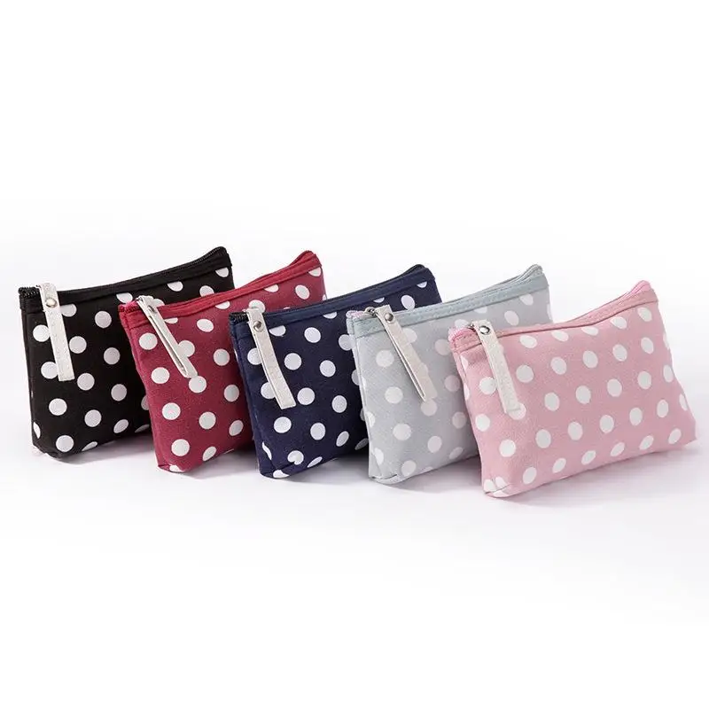 1Pcs Portable Make Up Bags Case Soft Canvas Dot Print Women Cute Cosmetic Bag Toiletries Organizer Travel Storage Bag