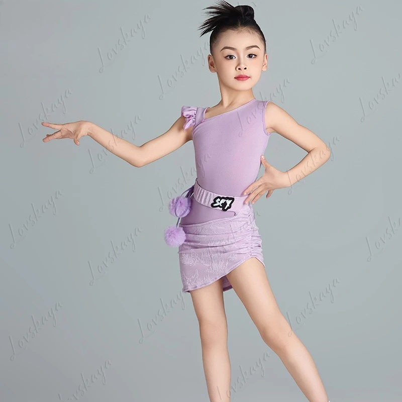 

Детский костюм для латиноамериканских танцев, новый летний профессиональный костюм для выступлений для девочек, высококачественный фиолетовый