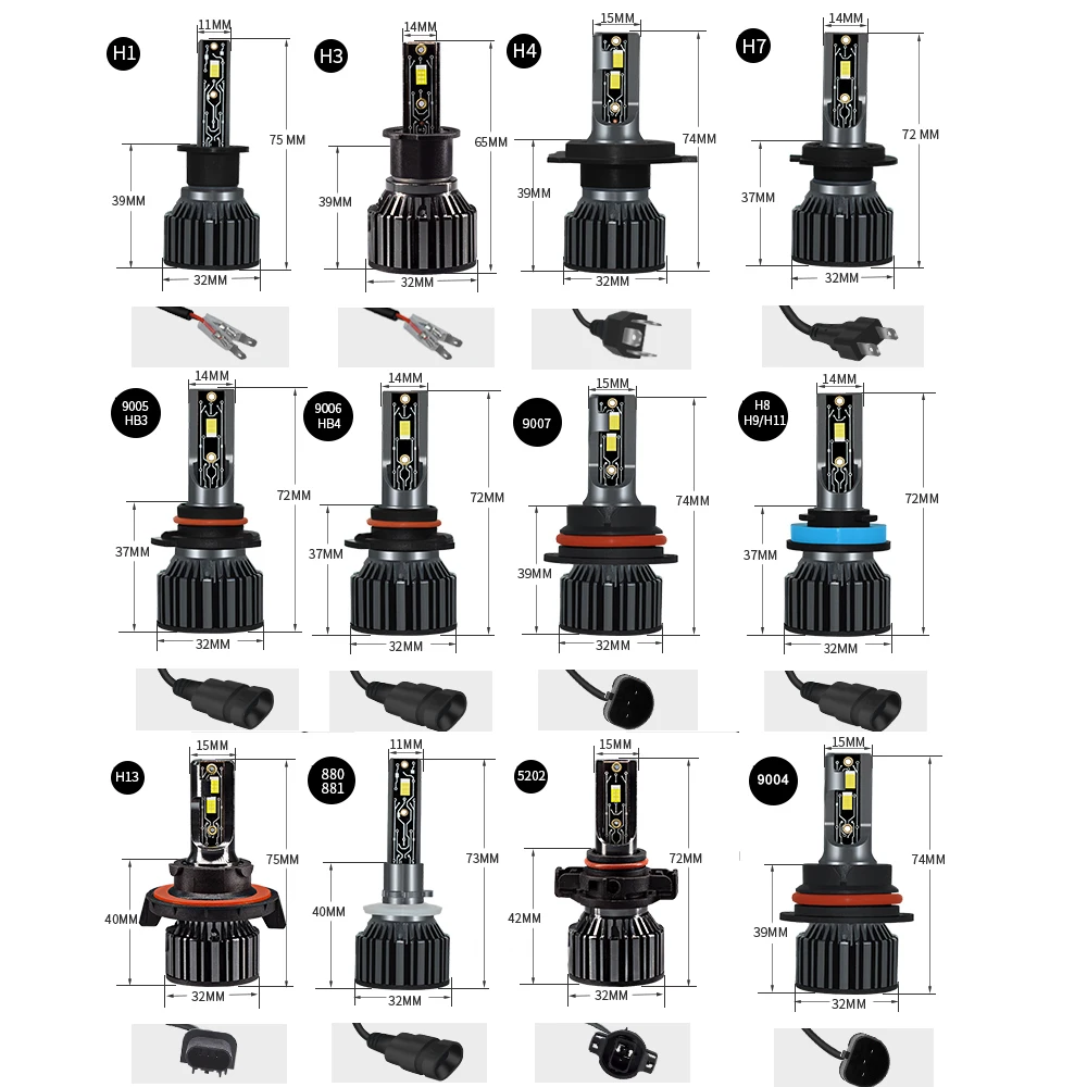 YHKOMS-faro delantero de coche H4 H7, 20000LM, CSP, H1 H8 H9 H11, bombilla LED H3 9005 9006 880 881 5202 9004 9007 H13, iluminación antiniebla