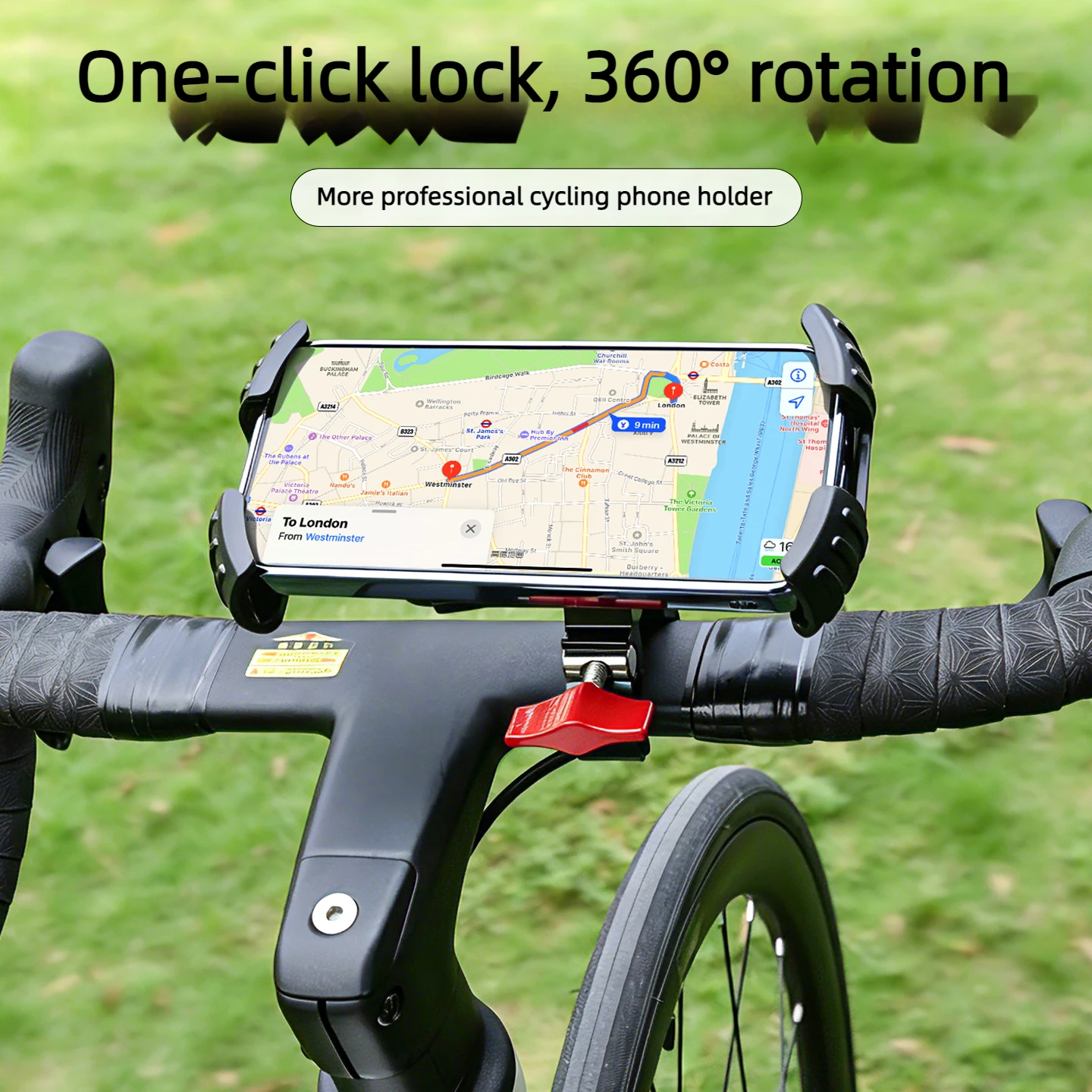 

360° Rotating Phone Holder for Electric Scooter Motorcycle Mountain Bike - Extendable 4-Claw Universal Mobile Stand - Durable Bl