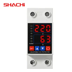 SHACHI 2P Adjustable Digital Display Overvoltage and Undervoltage Protection Device, Voltage and Current Protector Relay 40A 63A