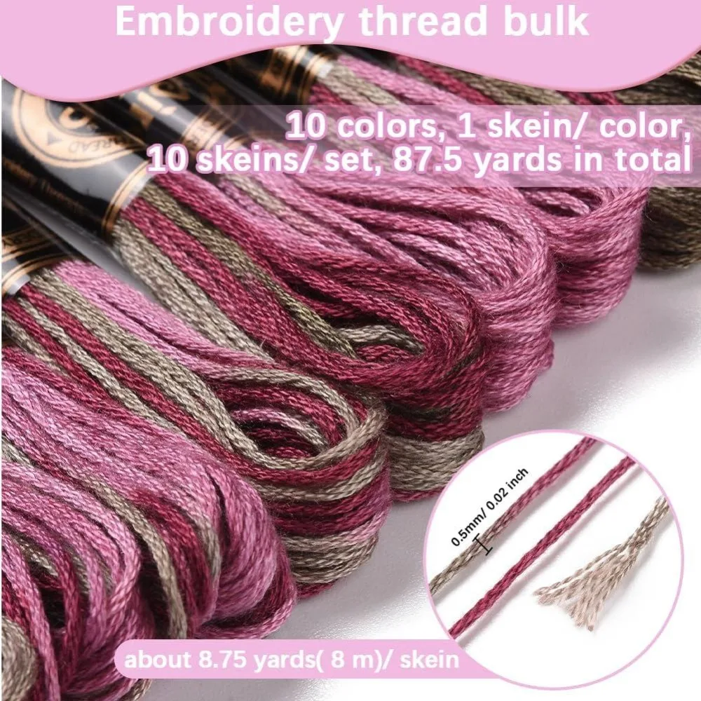 6 Strands Stitch Threads Embroidery Floss Thread Bulk Purple Variegated Friendship Bracelet String Polyester Threads for Jewelry