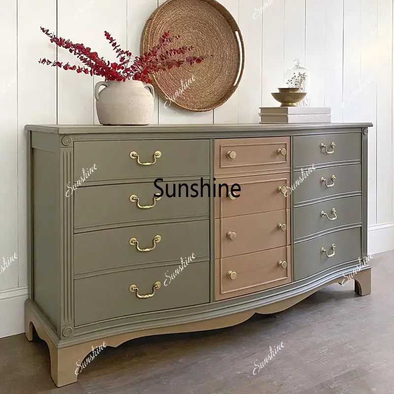 

YFrench solid wood, bedroom bedside storage, household living room wall storage, drawers and cabinets