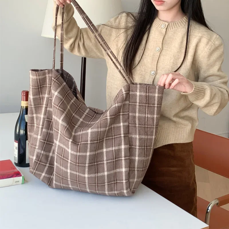 

Mao Style Japanese and Korean Minimalist Front and Back Two Back Large Capacity Harajuku Lazy Retro Plaid Shoulder Bag