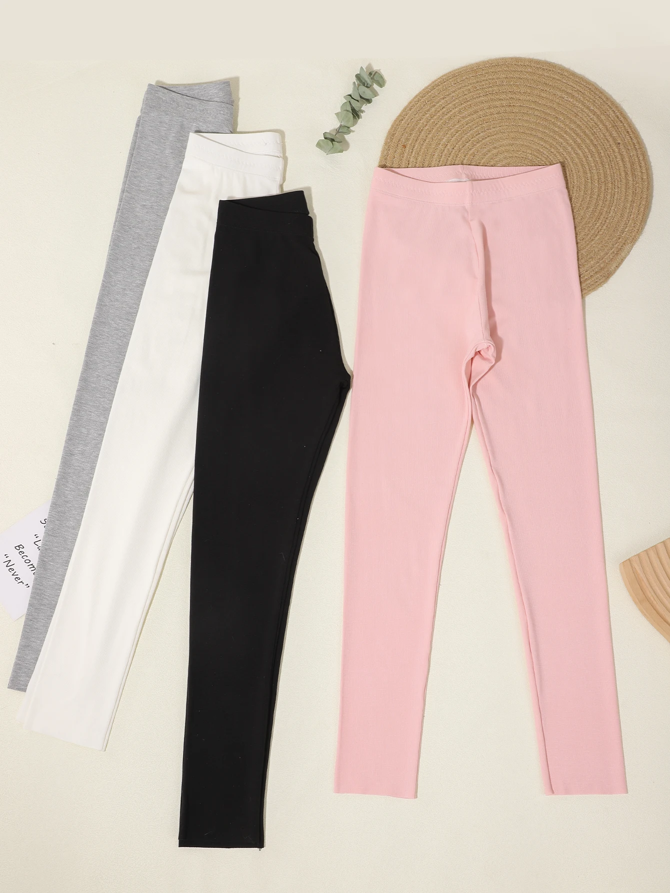 4 Stück für Mädchen lässige Basic einfarbige High Spring/Summer Leggings