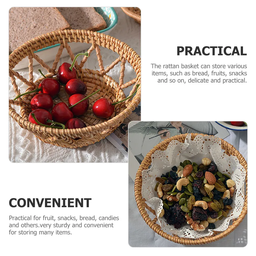 Woven Rattan Fruit Basket Stylish Natural Fiber Storage Tray for Fruits Bread Snacks Desserts Sundries Living Room Kitchen Hotel