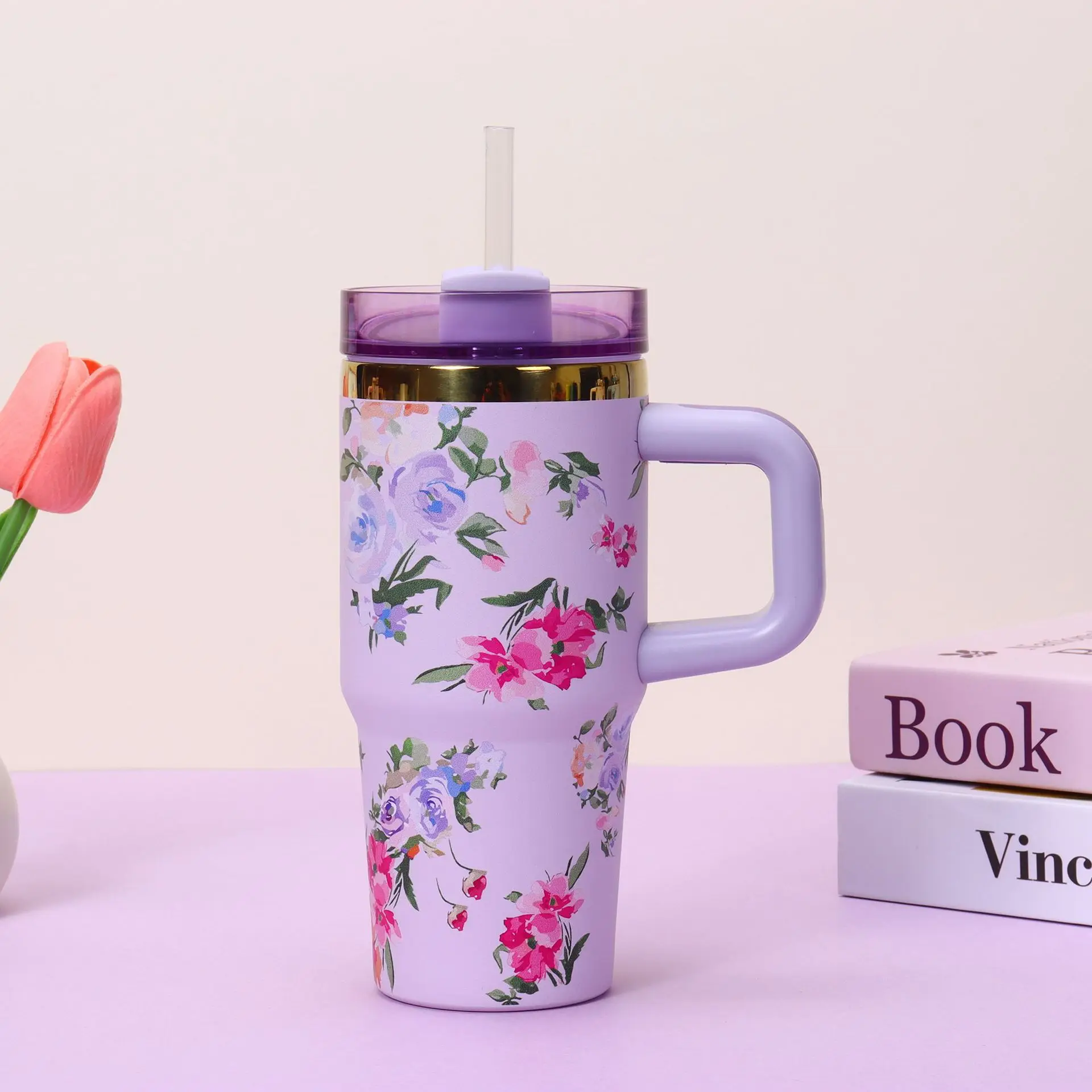 14oz Car Cup 304 Stainless Steel Insulated Travel Tumbler With Handle Straw Lid & Cold Retention For Vehicle, Office,_maomaolike.com