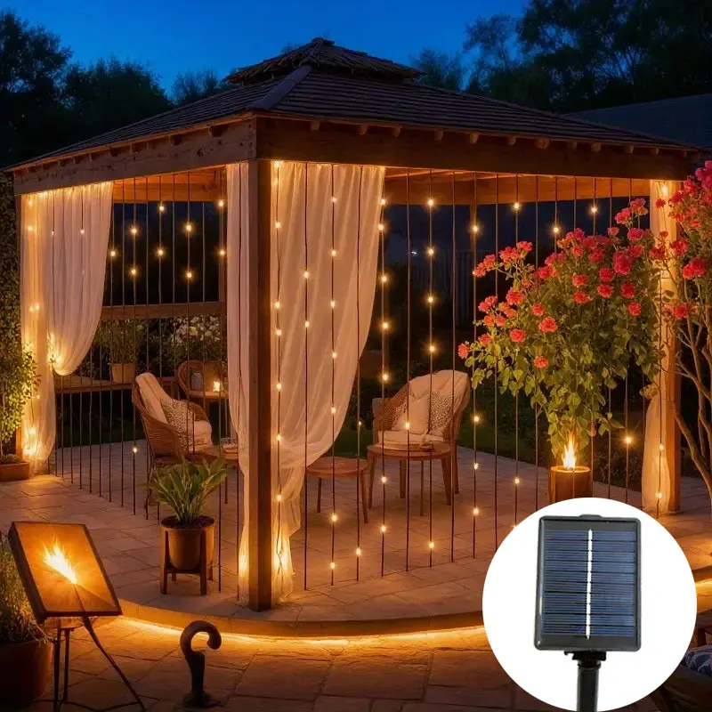 

Outdoor Solar Garland Lamp LED Fairy Curtain Solar String Lights Perfect For Christmas Halloween Garden Wedding Party Decoration