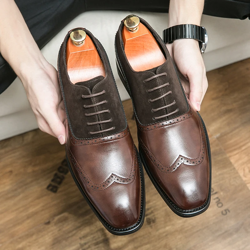 

Retro Men Formal Leather Shoes Lace-up Business Office Fashion Leather Shoes Wedding Banquet Shoes Black Brown 38-46 Men Shoes