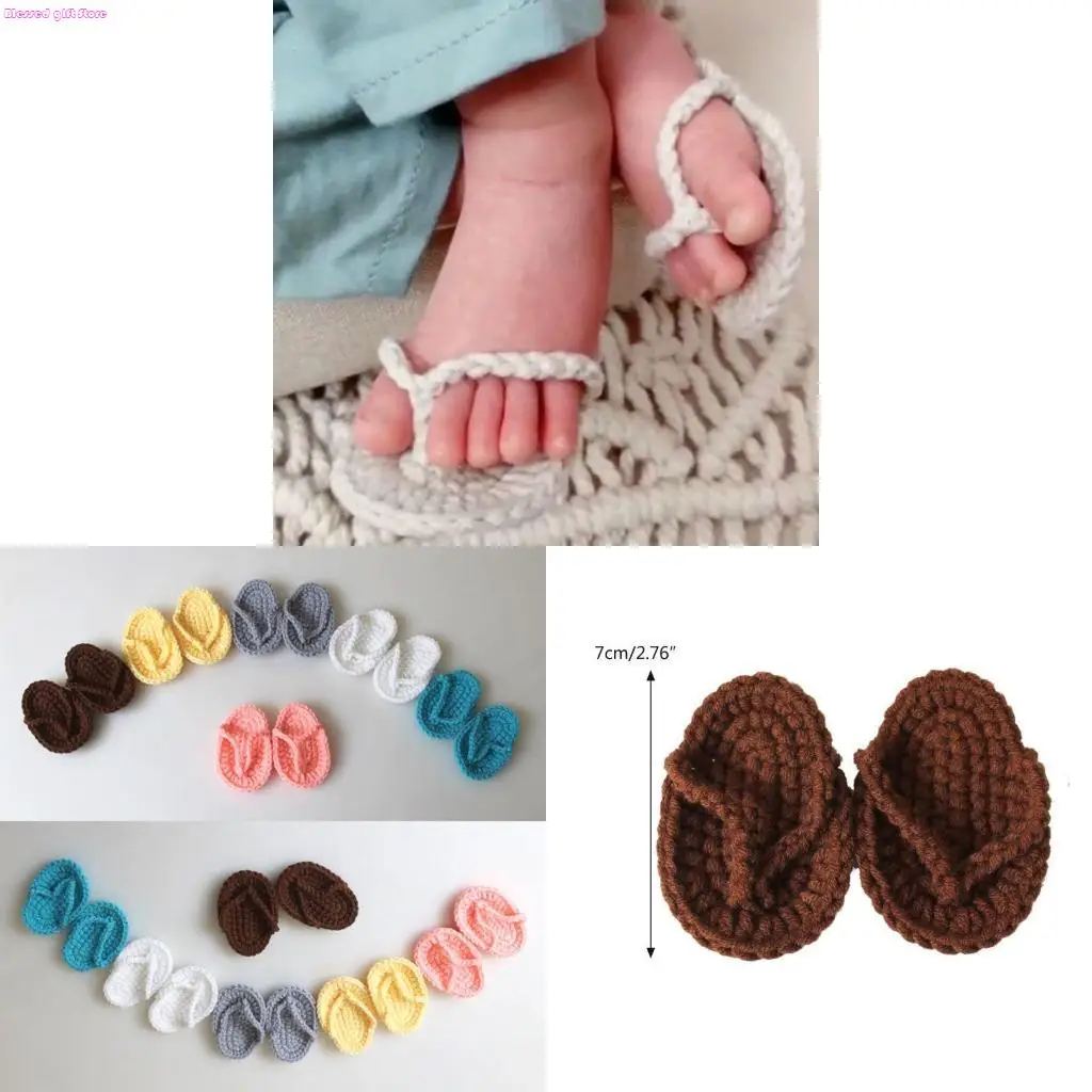 D0JC New Born Props Hand Crochet Mini Baby Slippers Delicate Baby Photo Prop