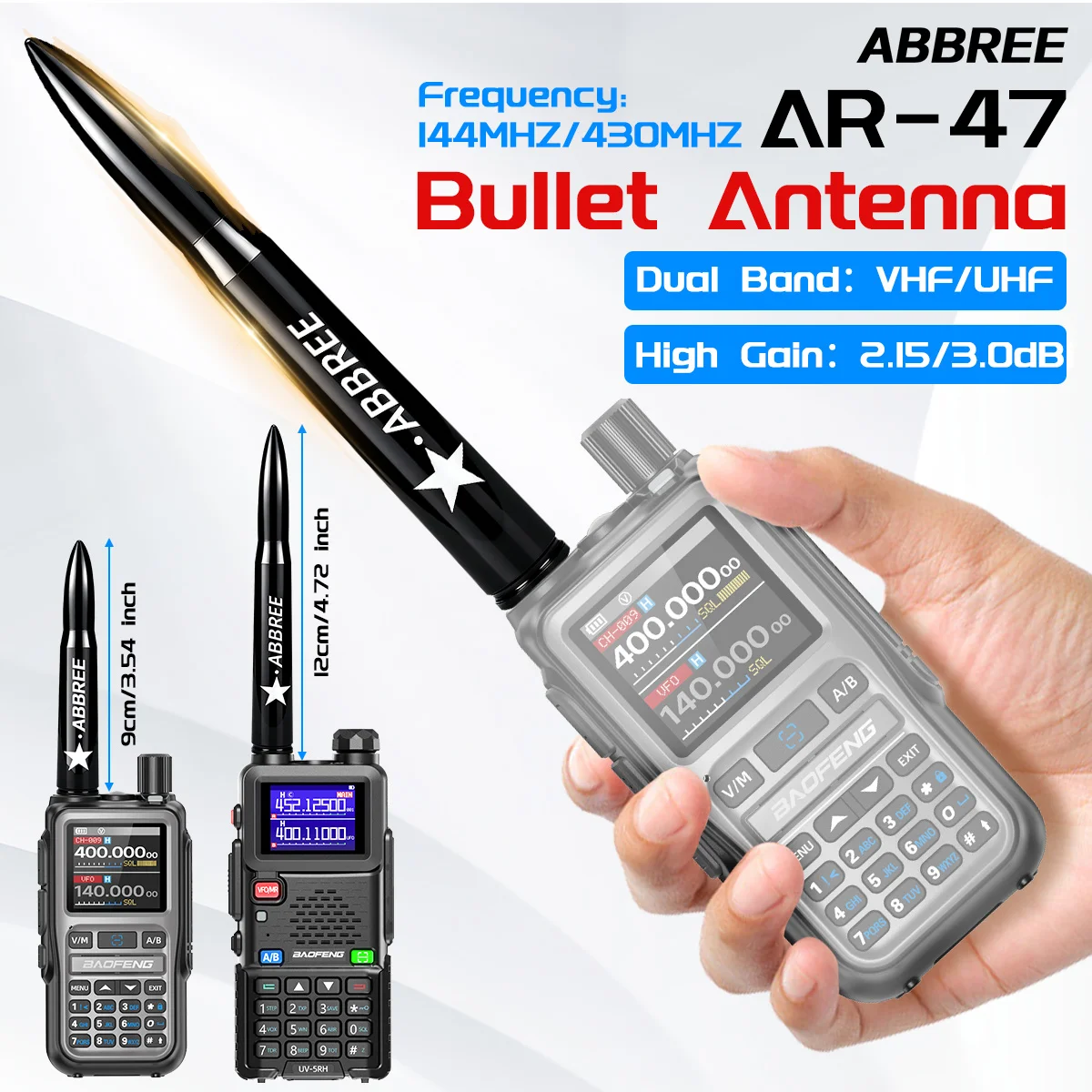 ABBREE AR‑47 Bullet Mini Antenna SMA‑Female VHF UHF 10W High‑Gain For Baofeng Quansheng Handheld Radio