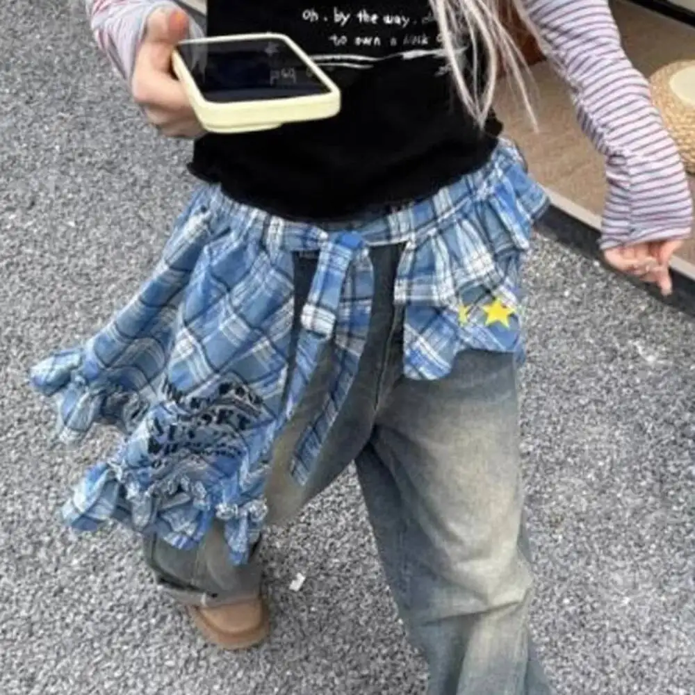 

BabYoung Korea Simple Office Lady High Waist Skirts Irregular Personalized Fungus Plaid Faldas Fold Through Lace Up Fart Curtain