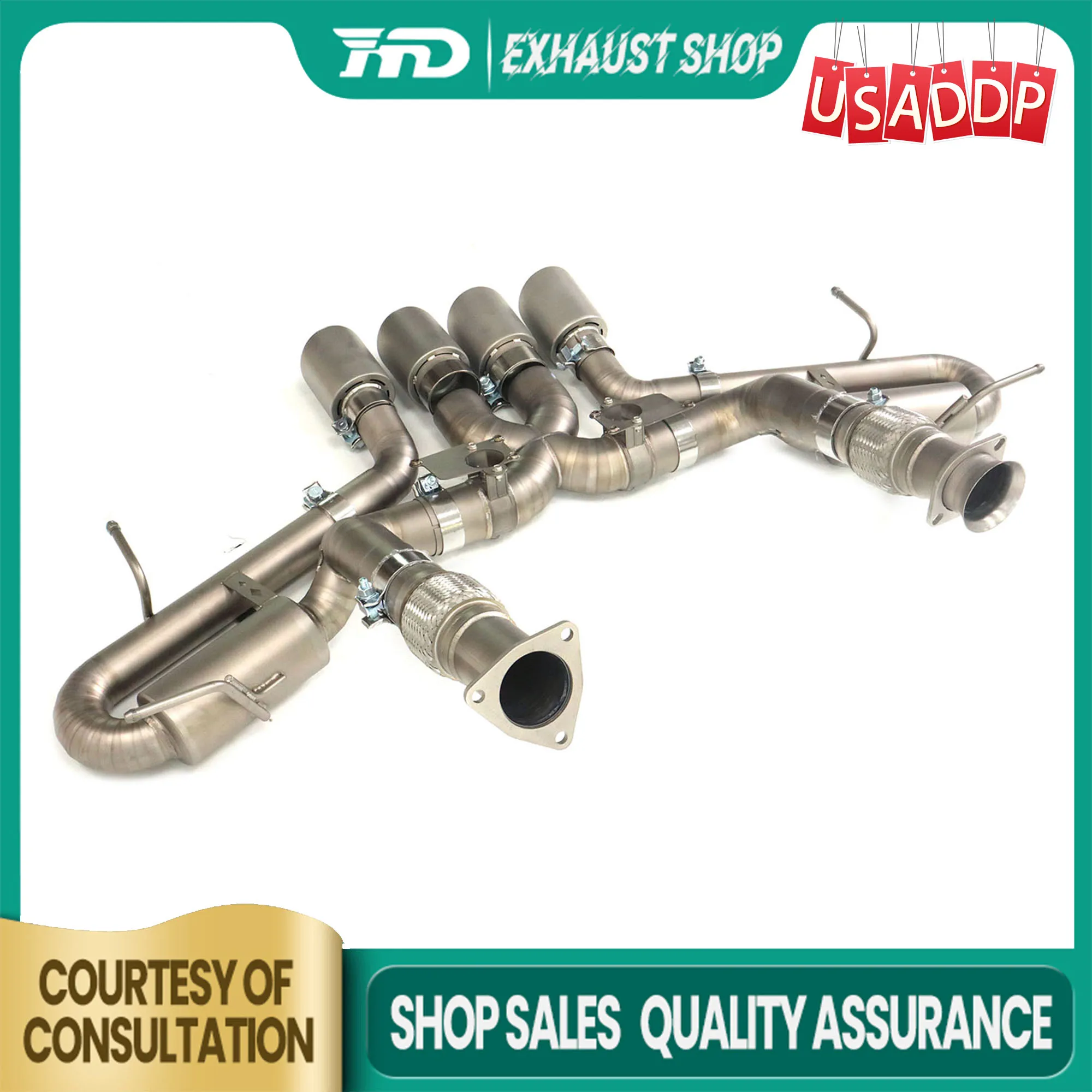 ท่อไอเสีย Ti Catback สำหรับ Corvette C8 Z06 พร้อมวาล์ว OEM ปลายท่อไอเสียแบบพ่นทราย น้ำหนักเบา เสียงดี