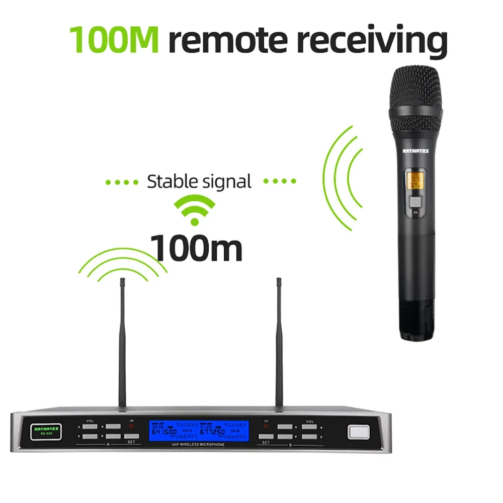 RAYHAYES RS-550 Professional Wireless Microphone with Cardioid Pickup Pattern Suitable for Performances Parties and Speeches