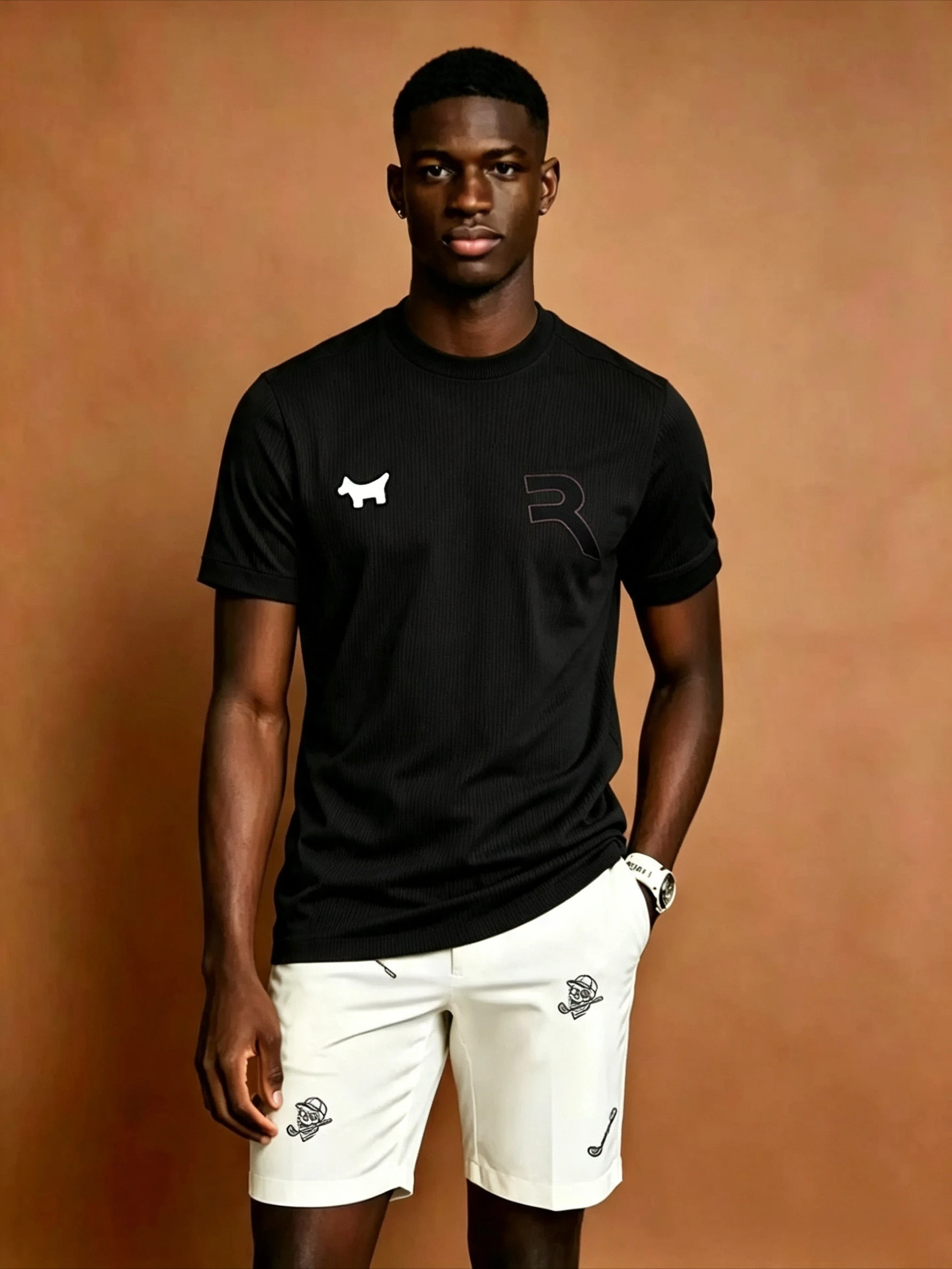2026 Men's Oversized T Shirt Minimal Dog Outline & Letter R Chest Graphic Print Short Sleeve Cotton Unisex Tee