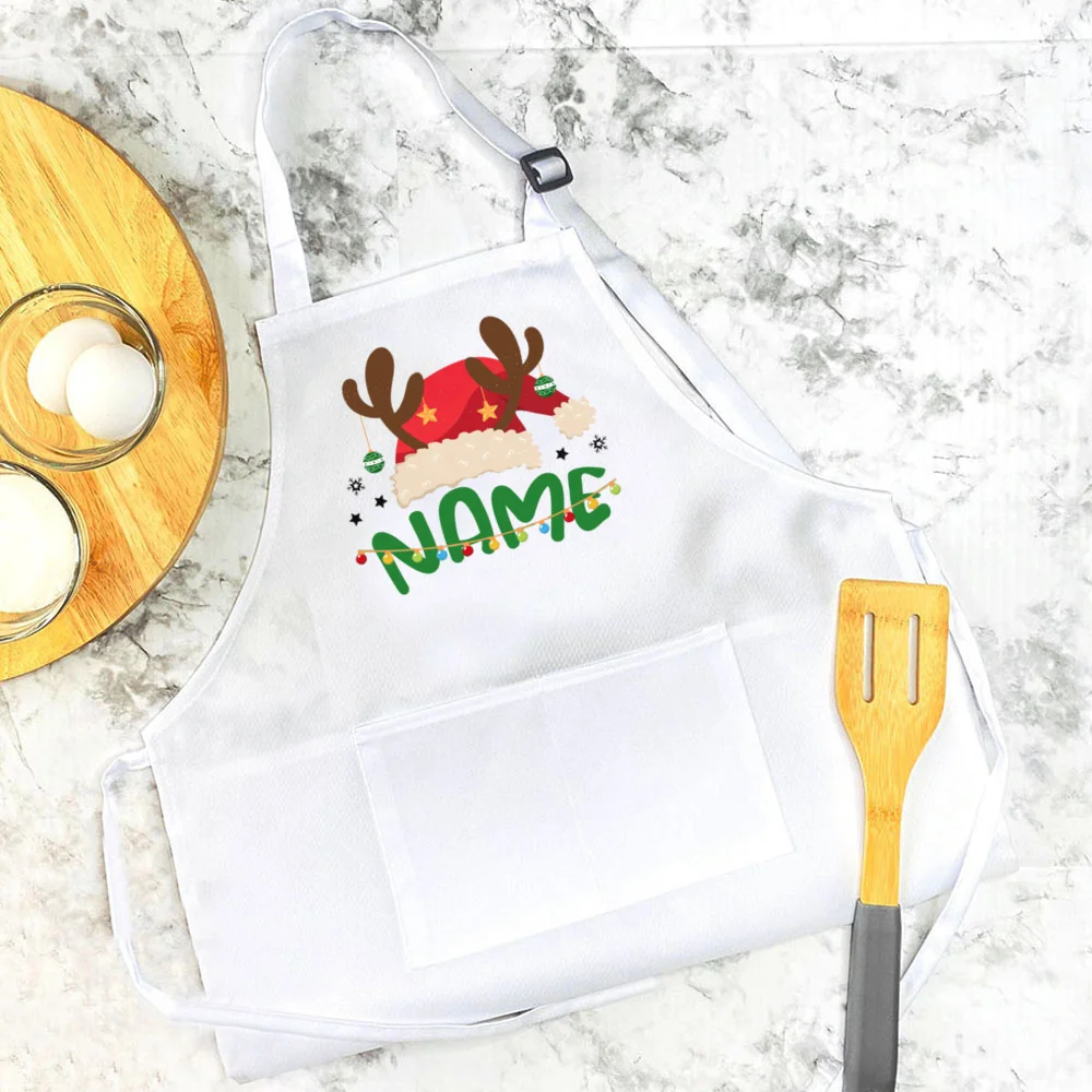 Personalized Christmas Apron Deer with Name Aprons Kids Cooking Baking Apron Custom Children Aprons Best Xmas Gifts for Child