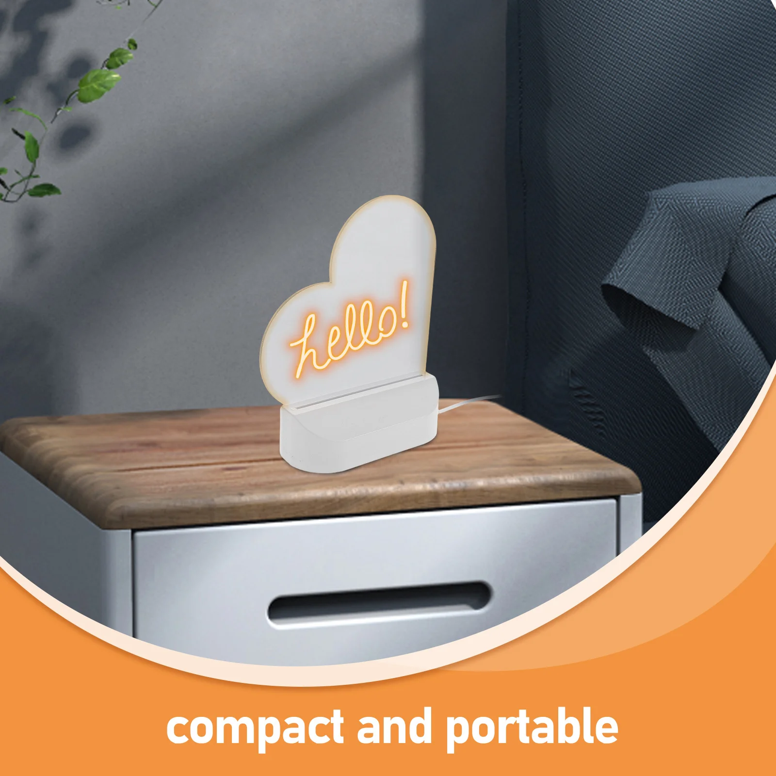 Tablero de mensajes de corazón acrílico LED, tableta de escritura borrable, luz nocturna, pizarra blanca portátil para escritorio, tablero de notas para adultos, 1 Juego