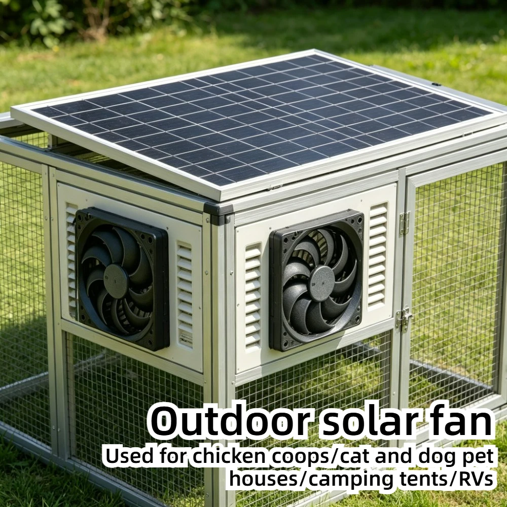 Solar Air Circulation Fan 10W 15W Weatherproof Exhaust Ventilation Fan for Outdoor Chicken Coop Pet House Greenhouse