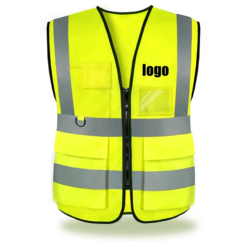 Custom Logo Reflective Safety Vest for Men Work Vest with Pockets and Zipper Safety Construction Two Tone Workwear Vest Printing