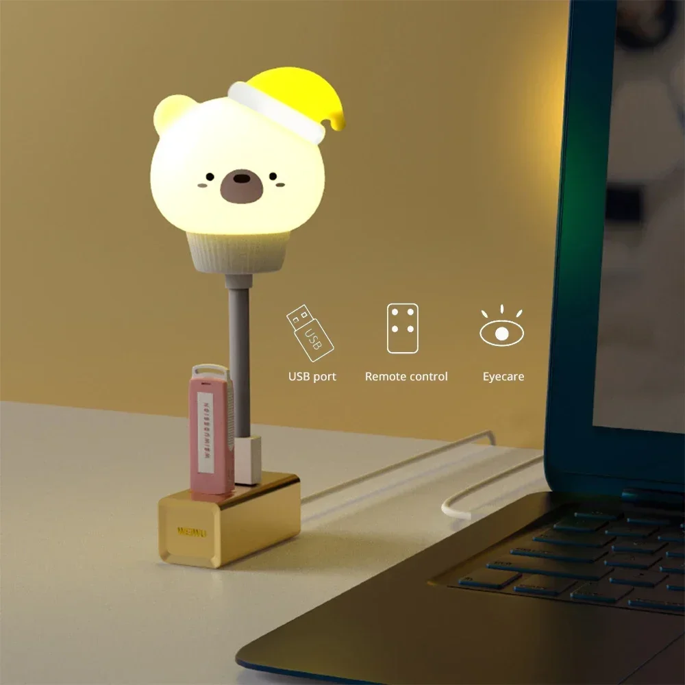 Cute Cartoon Kitten LED Lamp, Crianças Night Light, Controle Remoto IR, Decoração do Quarto, Bebê e Criança, DC, 5V, USB, Atmosfera