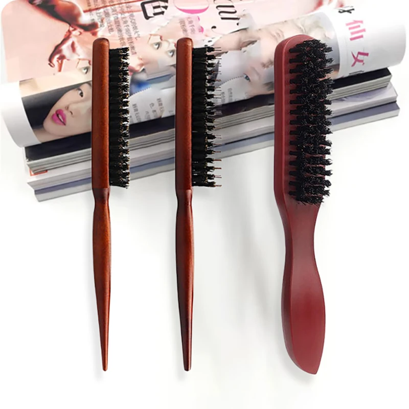 2pcs Premium Bristle Hairbrush With Wooden Handle-Reduces Frizz And Static- Scalp Massage Bristle Brush Set For All Hair Types