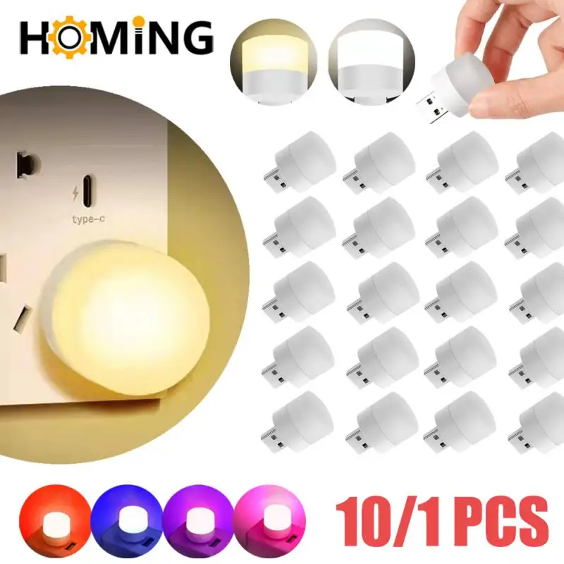 10 Stuks Mini Usb Plug Lamp 5V 1W Super Heldere Oogbescherming Boek Licht Computer Mobiel Opladen Usb Kleine Led Nachtlampje