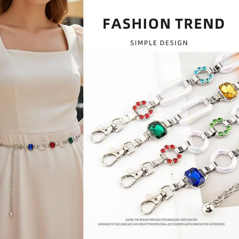 Multi-color Metal Waist Belt for Women Ins Hotselling Summer Dress Shirt Waist Chain Rhinestone Belt Adjustable Belly Chain
