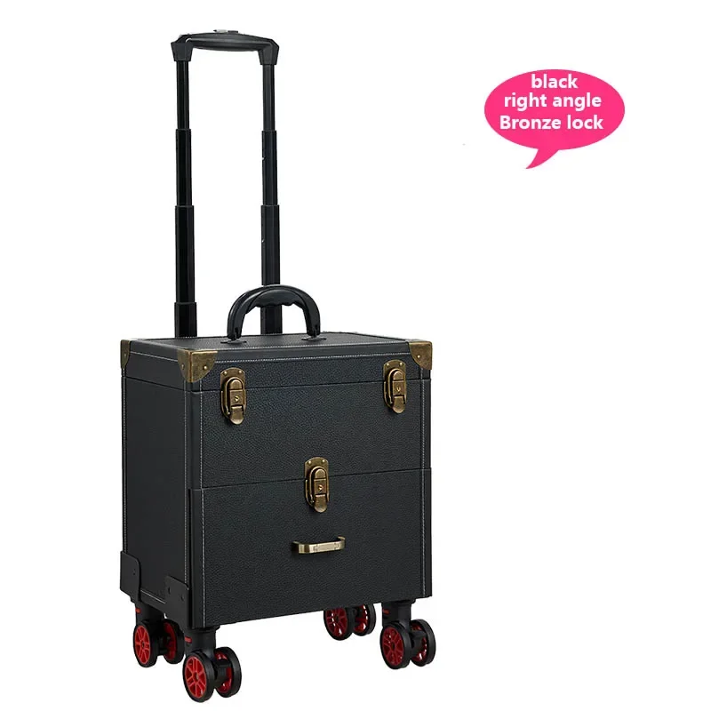 المهنية ماكياج حقيبة عربة حالة السفر مستحضرات التجميل التخزين المنظم أداة صندوق أسود الجمال مانيكير الأمتعة عجلات أكياس #3