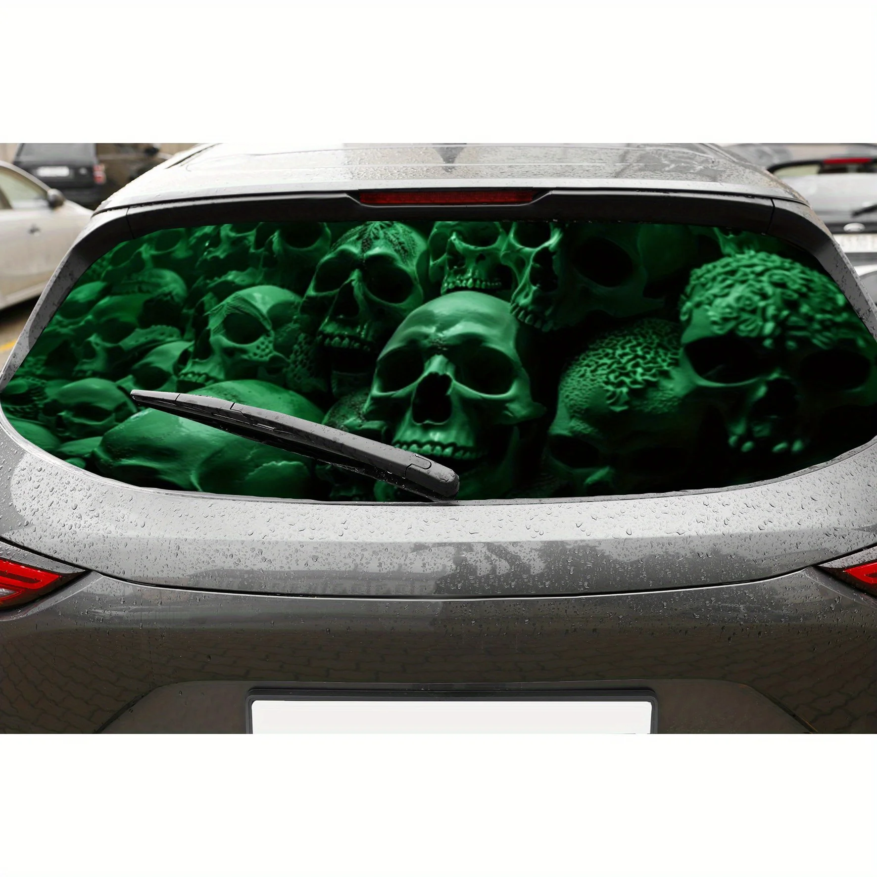 

Green Skulls in Dark Cluster Car Rear Window Vinyl Wraps, Waterproof Self-adhesive Car Vinyl Wraps, Surface Protection, Personal